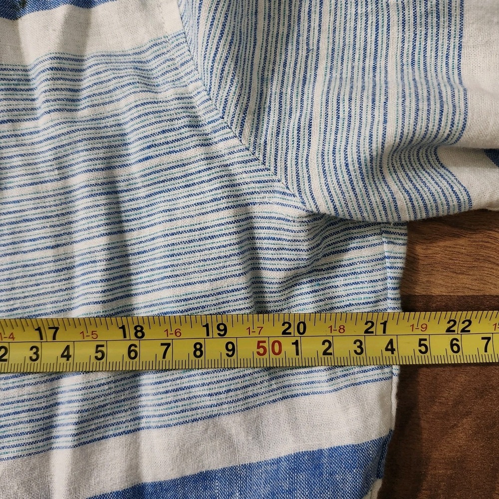 Vineyard Vines Womens Stripe Tie-Front Shirt Blue/White Size 12 Linen Button-Up - Picture 3 of 15